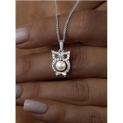 Подвеска из серебра с жемчугом Swarovski и фианитами родированная - Сова 925 пробы П-2261-Р
