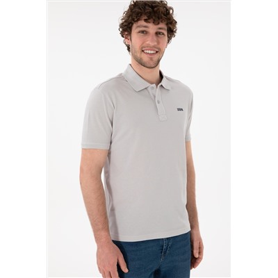 Erkek Regular Fit Polo Yaka Açık Gri Basic Tişört