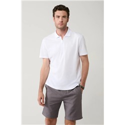 Avva, Erkek Beyaz %100 Pamuk Fermuarlı Polo Yaka T-shirt E001034