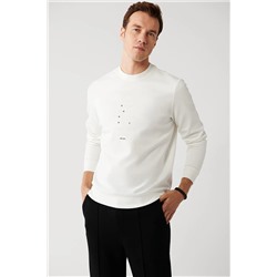 Avva Erkek Beyaz Bisiklet Yaka Interlok Kumaş Baskılı Standart Fit Normal Kesim Sweatshirt A32y1383 A32Y1383
