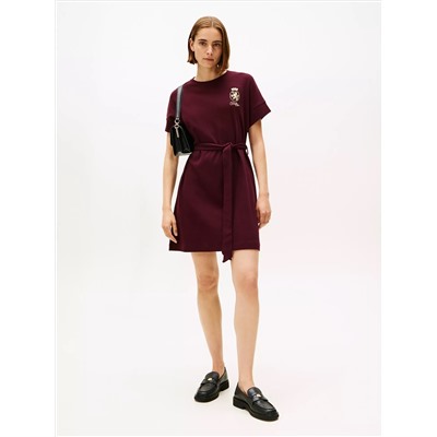 Gold Crest Logo Belted T-Shirt Dress