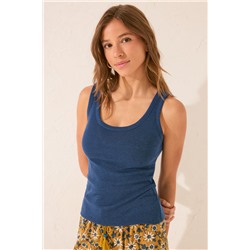 Camiseta tirantes canalé lurex azul