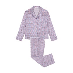 Pijama camisero largo satén print geométrico