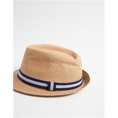 Ribbon Straw Effect Hat, Men, Beige