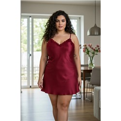 Bordo Dantelli Saten Dokuma Gecelik TBBSS24CH00016