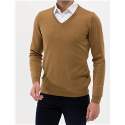 Camel Melanj Slim Fit V Yaka Basic Triko Kazak