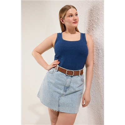 Koyu Mavi Askılı Örme Büyük Beden Body TBBSS25CS00001