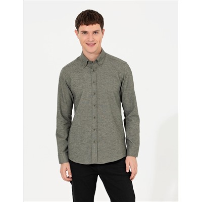 Yeşil Slim Fit Uzun Kollu Gömlek