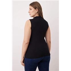 Dik Yaka Vücuda Oturan/Frtted Viskon Ribana Örme Büyük Beden Bluz TBBAW26AF00049