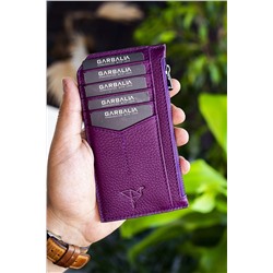 Garbalia Blush Hakiki Deri Fermuarlı Mürdüm Unisex Kartlık Cüzdan BLUSH
