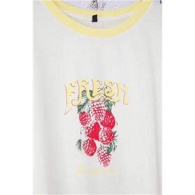Sarı Boyfriend Fit Basklı Yıkamalı %100 Pamuk Büyük Beden Örme T-Shirt TBBSS25BF00055