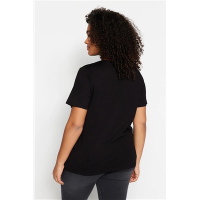 Siyah Regular Fit Basic Bisiklet Yaka %100 Pamuk Örme Büyük Beden T-Shirt TBBSS22TS0733