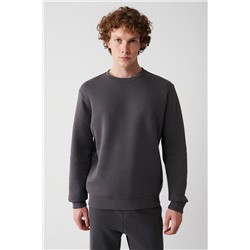 Antrasit Bisiklet Yaka İçi Polarlı 3 İplik Pamuklu Regular Fit Standart Kesim Unisex Sweatshirt