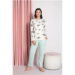 AHENGİM Woman Kadın Pijama Takımı Anne Interlok Üç Düğmeli Üst Çiçek Desen Pamuklu Mevsimlik W30032258 1-2-10001204
