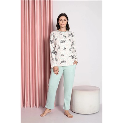 AHENGİM Woman Kadın Pijama Takımı Anne Interlok Üç Düğmeli Üst Çiçek Desen Pamuklu Mevsimlik W30032258 1-2-10001204
