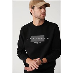 Avva Erkek Siyah Interlok Kumaş Bisiklet Yaka Baskılı Standart Fit Normal Kesim Sweatshirt A32y1371 A32Y1371