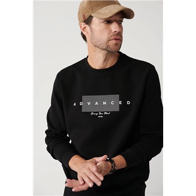 Avva Erkek Siyah Interlok Kumaş Bisiklet Yaka Baskılı Standart Fit Normal Kesim Sweatshirt A32y1371 A32Y1371