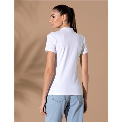 Beyaz Slim Fit Polo Yaka Basic Tişört