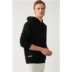 Avva Erkek Siyah Şardonlu Kumaş Kapüşonlu Yaka Göğüsü Baskı Detaylı Sweatshirt A32Y1227