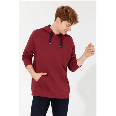 Erkek Vişne Kapüşonlu Sweatshirt