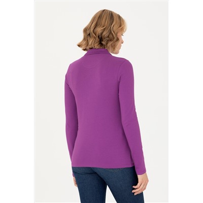 Kadın Violet Polo Yaka Basic Sweatshirt