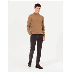 Camel Melanj Slim Fit Yarım Balıkçı Yaka Triko Kazak