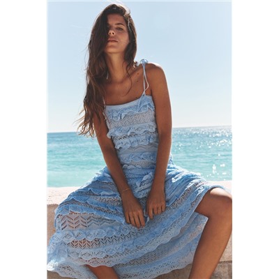 POINTELLE RUFFLED KNIT DRESS