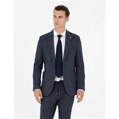Lacivert Ekstra Slim Fit Çizgili Takım Elbise