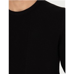 Siyah Slim Fit Bisiklet Yaka Triko Kazak