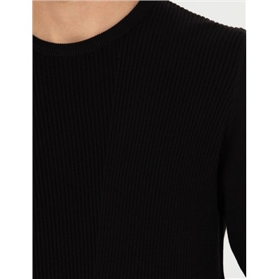 Siyah Slim Fit Bisiklet Yaka Triko Kazak