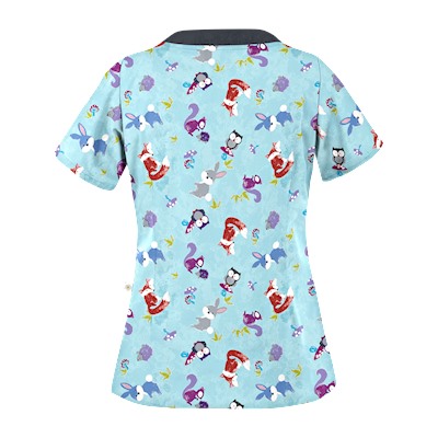 Happy Scrubs® Fall Friends Angel Blue Print Scrub Top