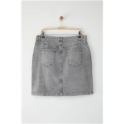 Gri Çift Yırtmaçlı Denim Etek TBBSS23AZ00056