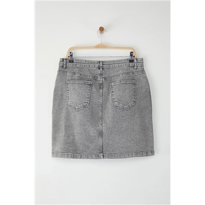 Gri Çift Yırtmaçlı Denim Etek TBBSS23AZ00056