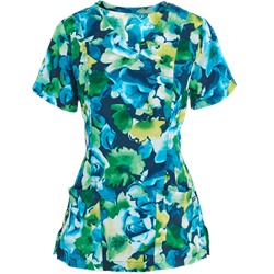 Jockey Scrubs Interpretations Sea Blue Print Top