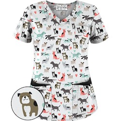UA Doggy Dog White Print Scrub Top