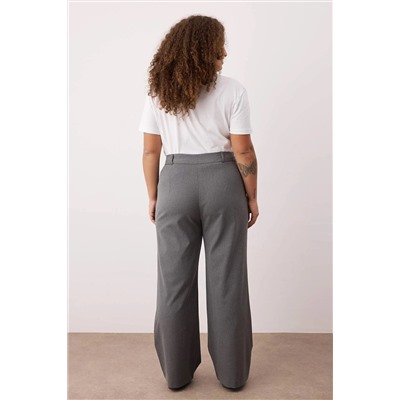 Gri Lastik Belli Wide Leg Büyük Beden Dokuma Pantolon TBBAW26AR00019