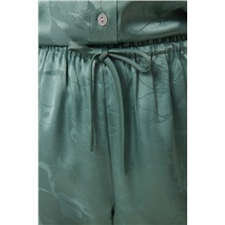 Pijama camisero largo satén jacquard verde