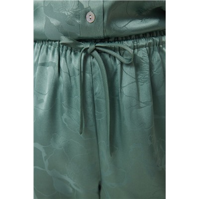 Pijama camisero largo satén jacquard verde