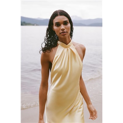 SATIN HALTER MIDI DRESS