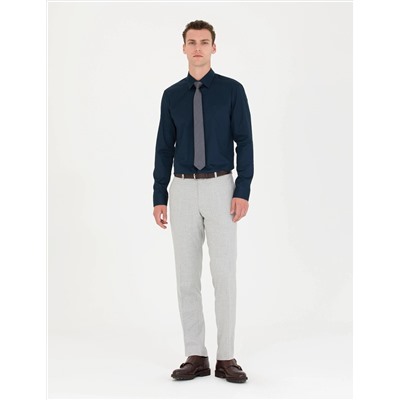 Lacivert Slim Fit Uzun Kollu Basic Gömlek