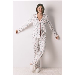 Pijama camisero largo estampado navidad blanco