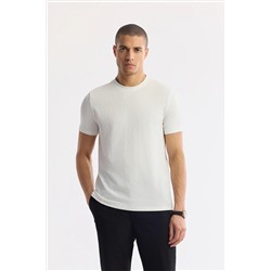 Avva, Erkek Beyaz Bisiklet Yaka Jakarlı Basic T-Shirt A51Y1165
