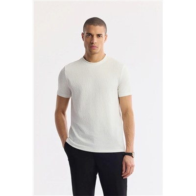 Avva, Erkek Beyaz Bisiklet Yaka Jakarlı Basic T-Shirt A51Y1165