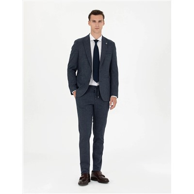 Lacivert Ekstra Slim Fit Çizgili Takım Elbise