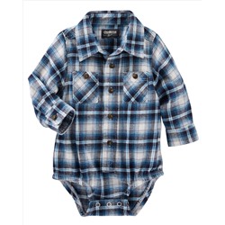 2-Pocket Plaid Button-Front Bodysuit