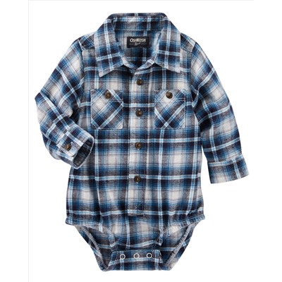 2-Pocket Plaid Button-Front Bodysuit