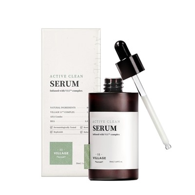 VILLAGE 11 FACTORY ACTIVE CLEAN SERUM Очищающая сыворотка для жирной и проблемной кожи лица  с AHA и BHA кислотами 50мл
