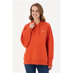 Kadın Kiremit Kapüşonlu Basic Sweatshirt