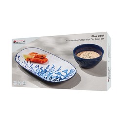 Набор, 2 пр, блюдо/салатник, керамика К, белое/синий, Синие кораллы, Blue Coral, 63289