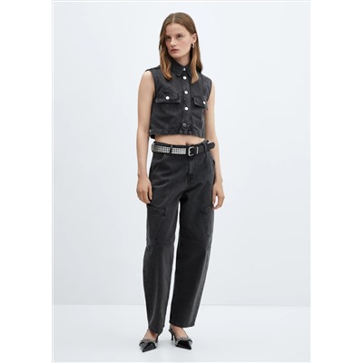 Jeans slouchy cargo tiro medio